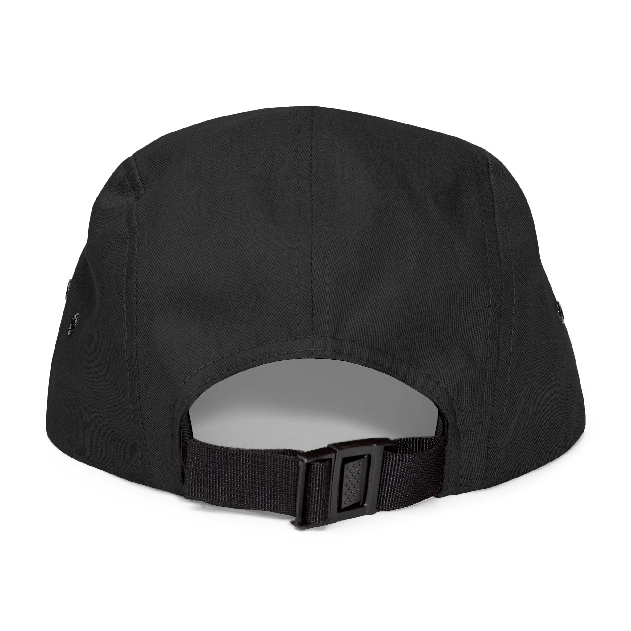 Embroidered 5-Panel Cap — Black Metal Logo Streetwear