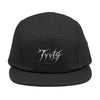 Embroidered 5-Panel Cap — Black Metal Logo Streetwear