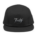 Embroidered 5-Panel Cap — Black Metal Logo Streetwear