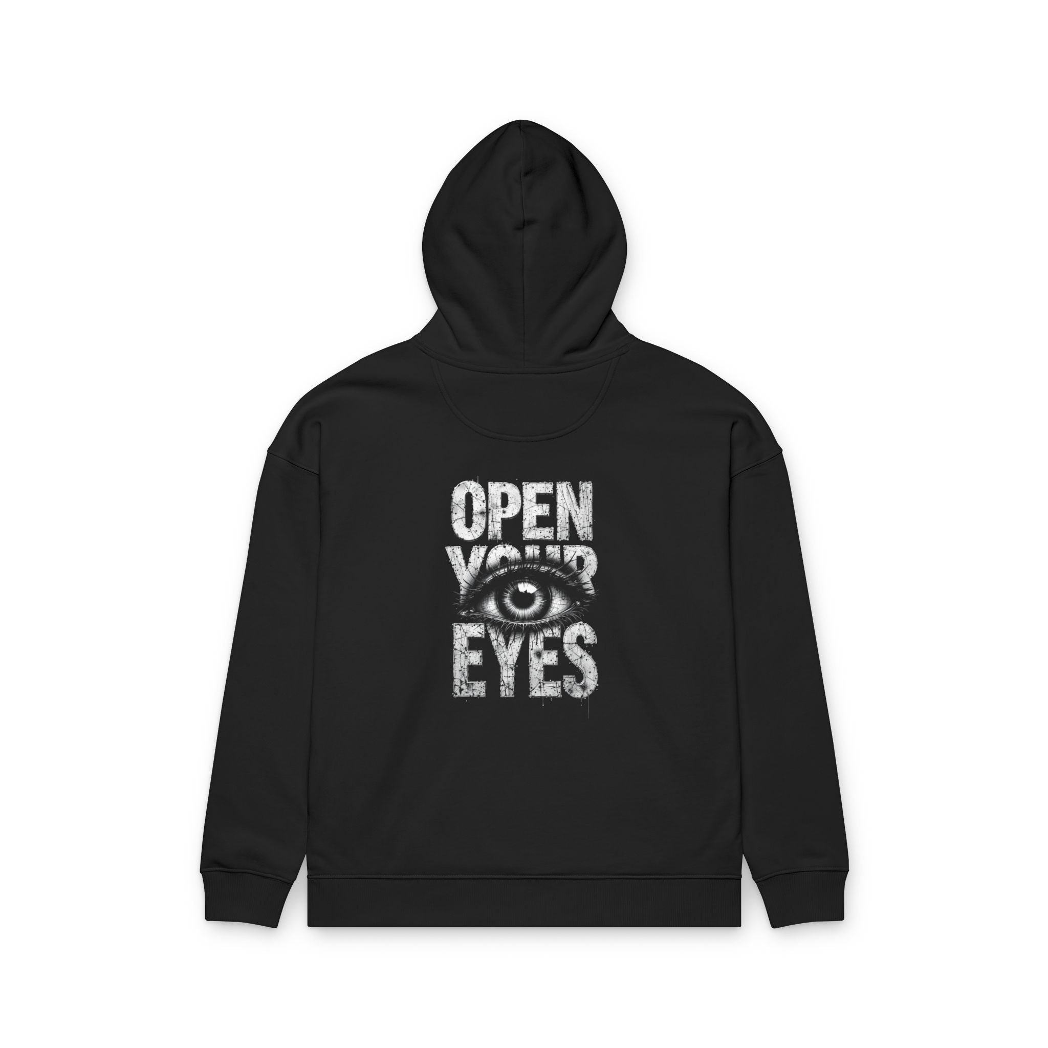 Open Your Eyes Hoodie — Graphic Black Relaxed Organic Hoodie