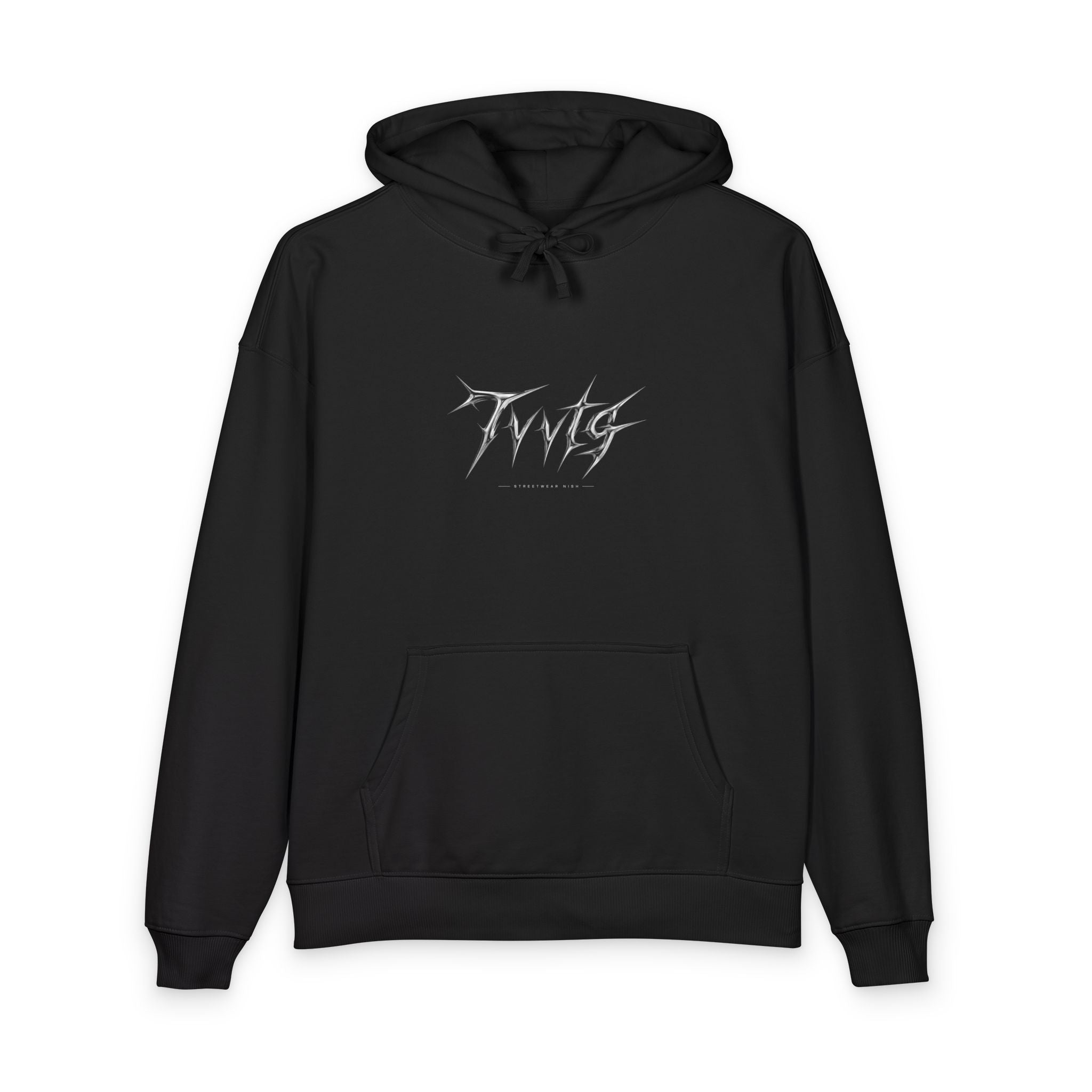 Black Graphic Hoodie with Distorted Hands — Streetwear Pullover