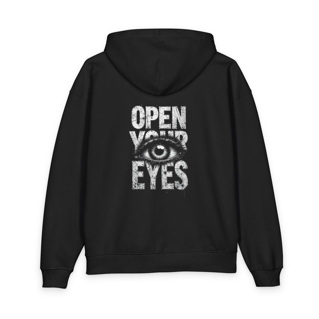Open Your Eyes Hoodie — Graphic Black Relaxed Organic Hoodie